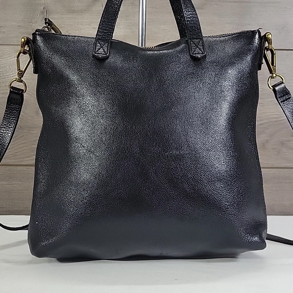 Madewell Small Black Leather Tote Crossbody Bag
